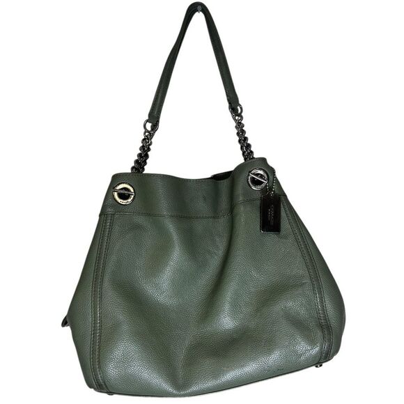 Coach Edie 31 Shoulder Bag Green Pebbled Leather Chain Strap Tote 36855 - Picture 6 of 16